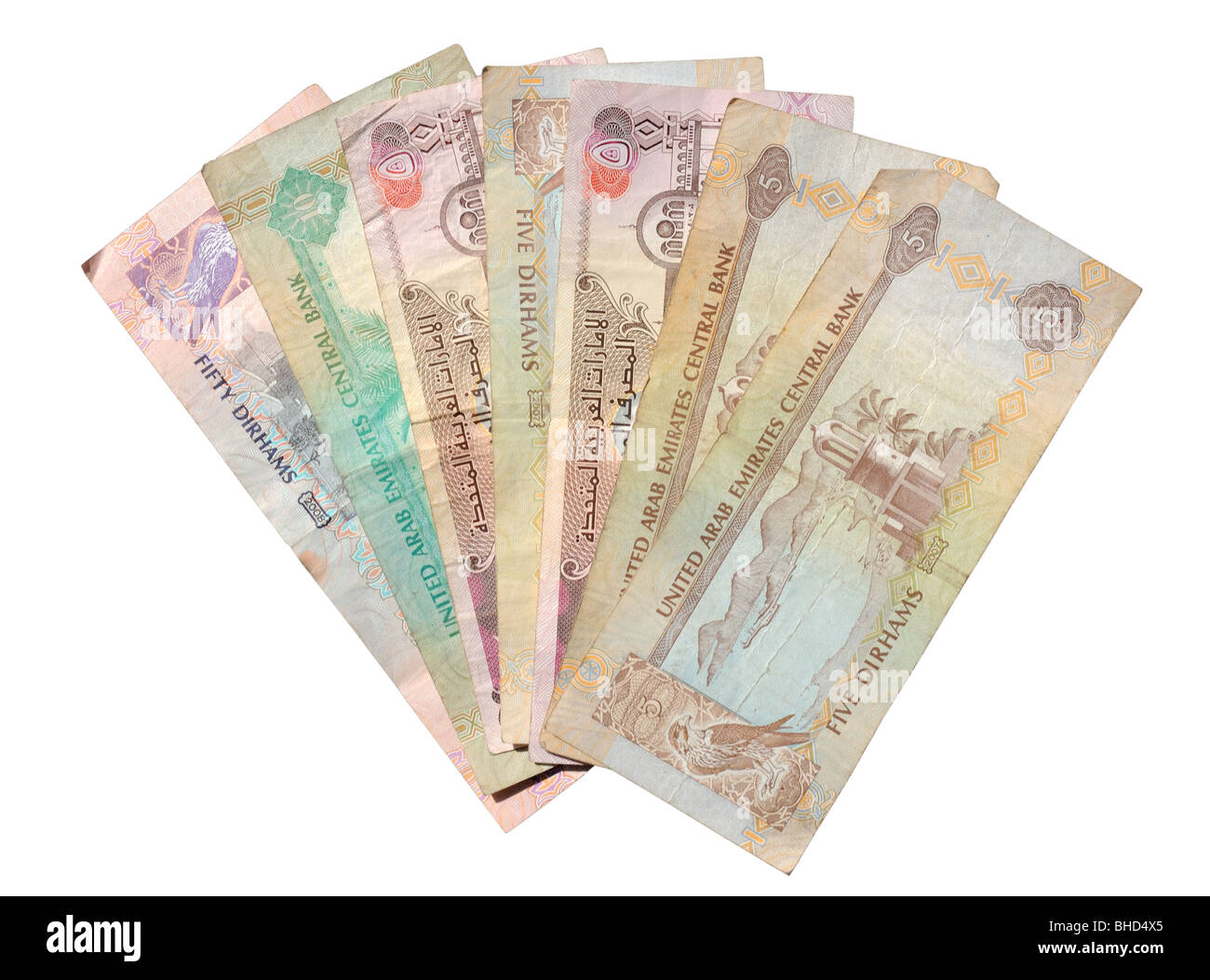 Dirhams isolated over white background. Currency from the United Arab Emirates Stock Photo