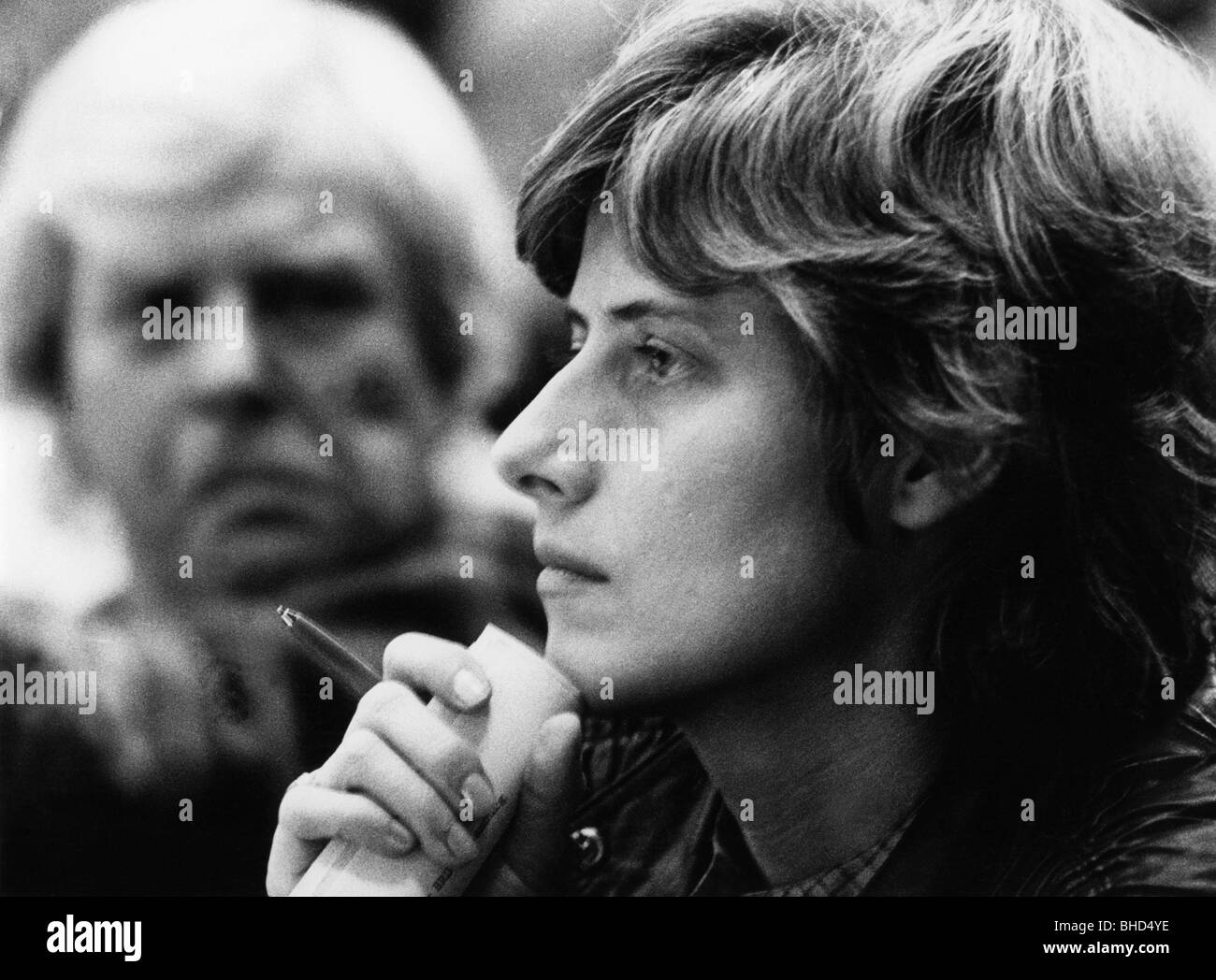 Kelly, Petra, 29.11.1947 - 1.10.1992, German politician (The Greens), federal party conference of The Greens, Hamburg, 7.- 9.12.1984, , Stock Photo