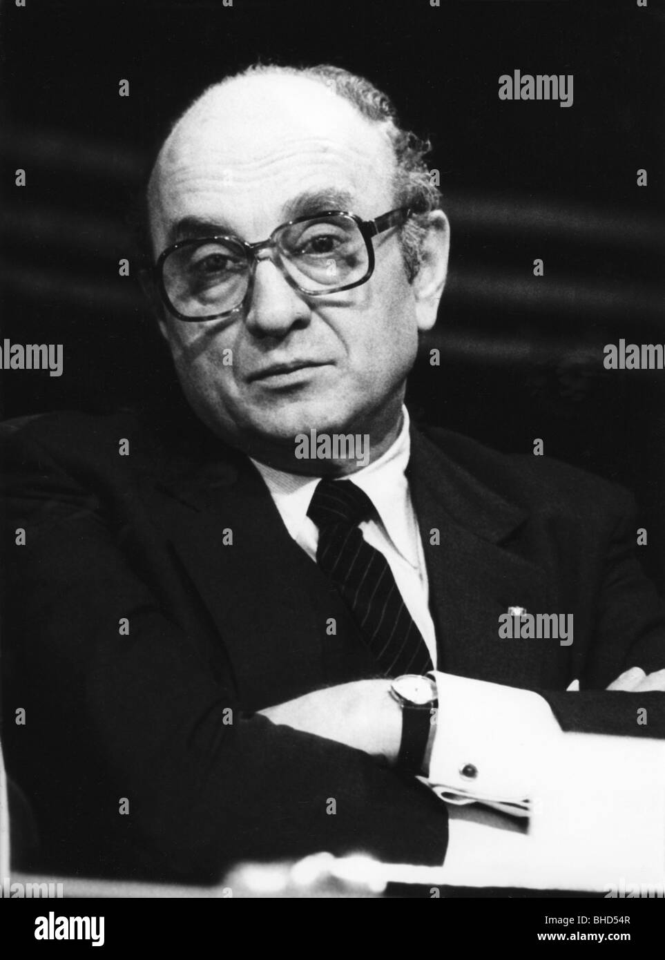 Lambsdorff, Otto Graf von, 20.12.1926 - 5.12.2009, German politician (FDP), portrait, at a party meeting, Stuttgart, Germany, January 1985, Stock Photo