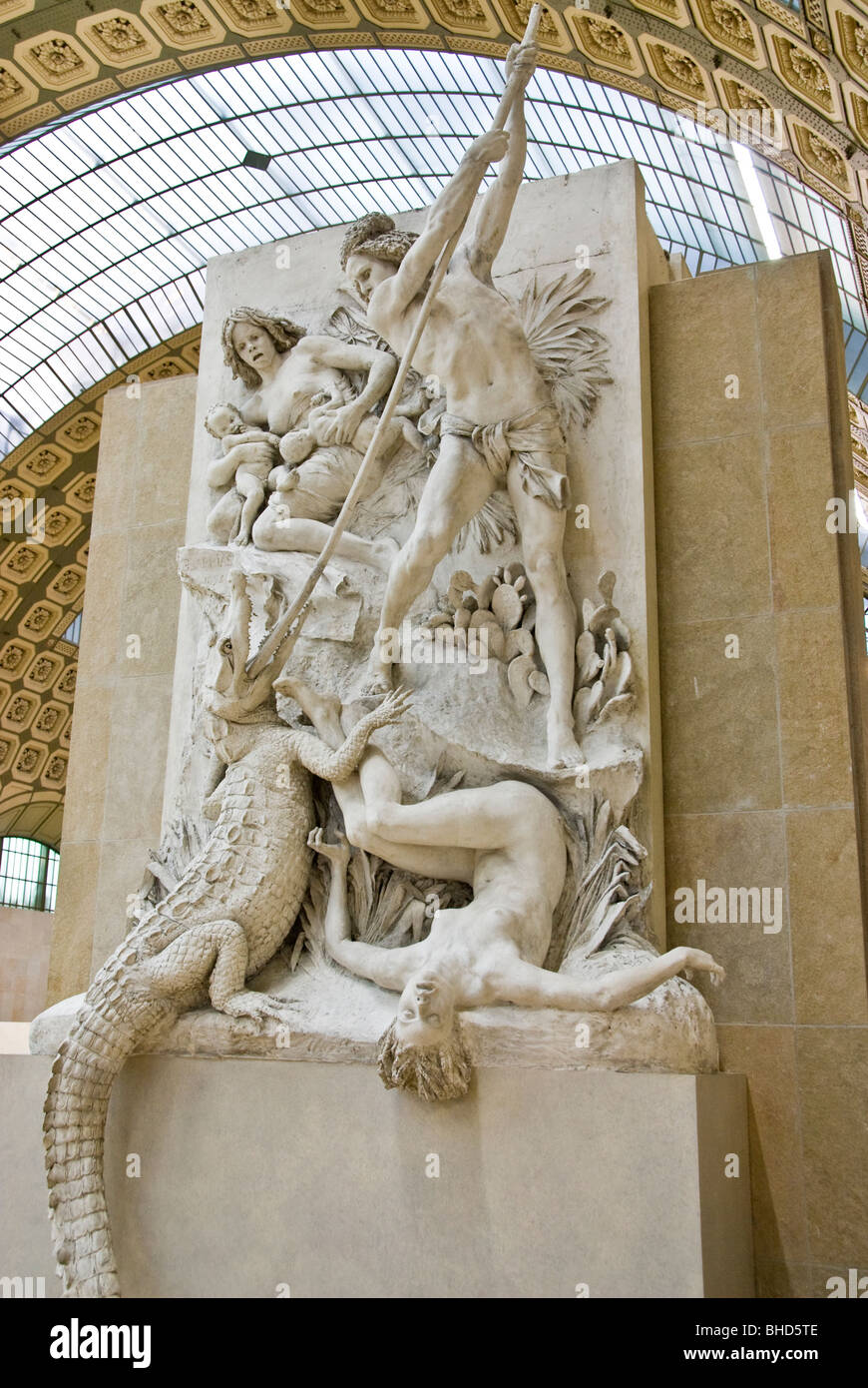 Paris, France, French Monuments, Art Museum, Musee d'Orsay, French Sculpture on Display 'The Alligator Hunters' Stock Photo
