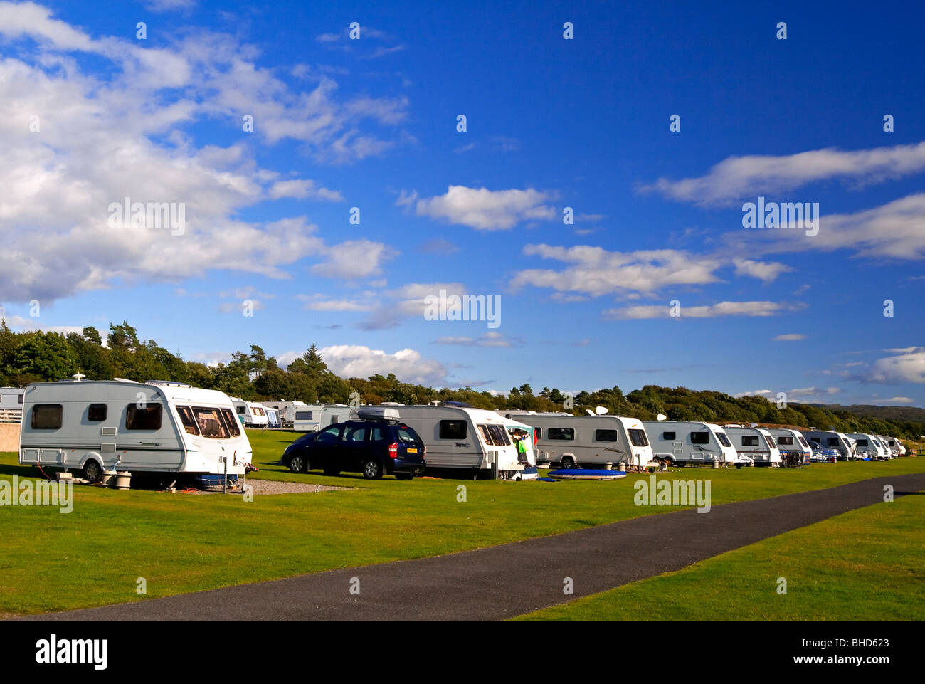 Caravan site with modern caravans and motorhomes in Scotland UK Stock Photo