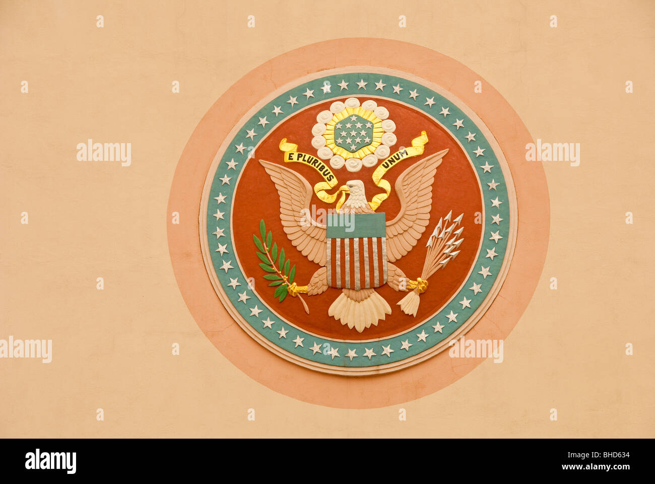 Great Seal of the United States of America on wall of Tower Building in
