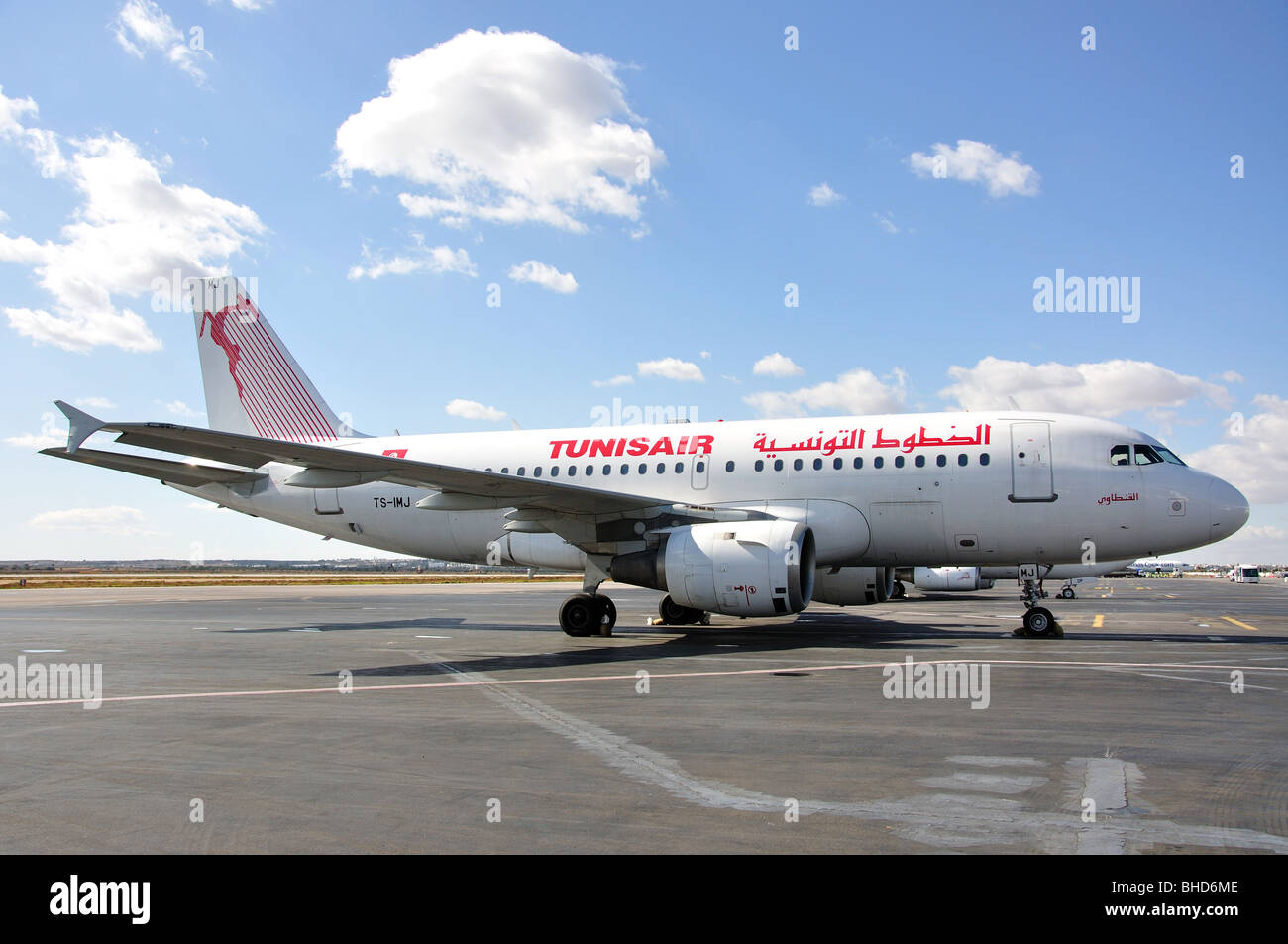 Tunisair Airbus 319 aircraft on tarmac, Habib Bourguiba International Airport, Monastir, Monastir Governorate, Tunisia Stock Photo