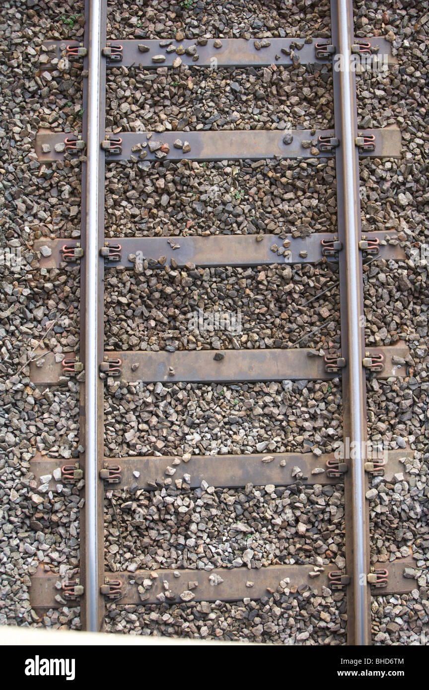 train, track, rail, overhead, stones, sleeper, travel, texture Stock