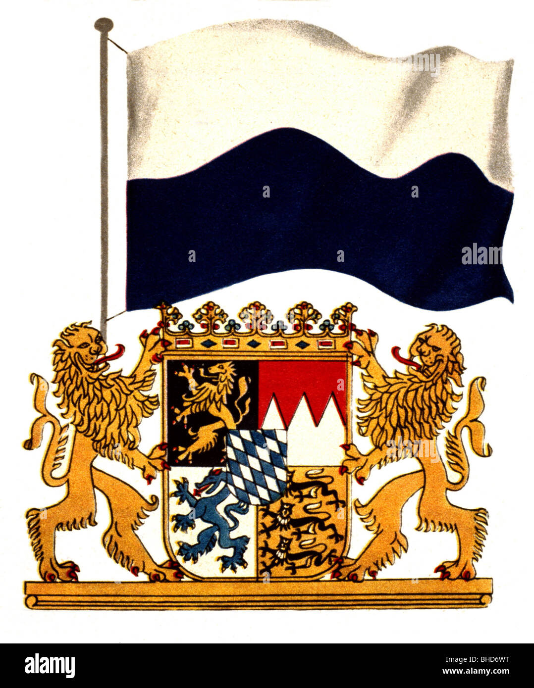 Fahne Bundesland Bayern mit Wappen Deutschland