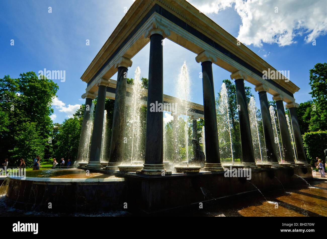 Fountains in the grounds of the former Imperial palace of Peterhof (Petrodvorets), St Petersburg, Russia Stock Photo