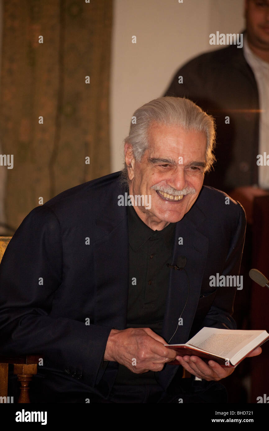 Omar Sharif giving a book reading at the American University in Cairo