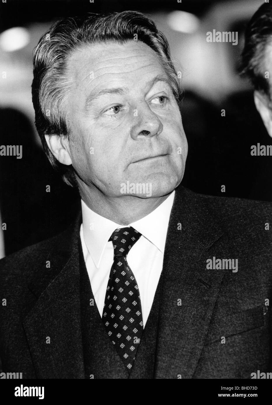 Franke, Heinrich, 26.1.1928 - 26.6.2004, German politician, president of the German federal labour office 1984 - 1993, portrait, during a fair in Hanover, 9. - 16.4.1986, , Stock Photo