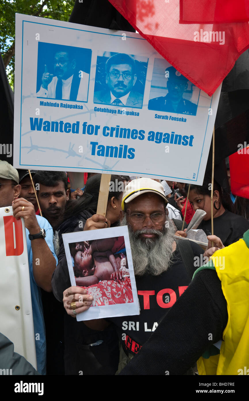 'March for Imprisoned Tamils' London 20 June 2009. Men with placards showing Sri Lankan atrocities against Tamils Stock Photo