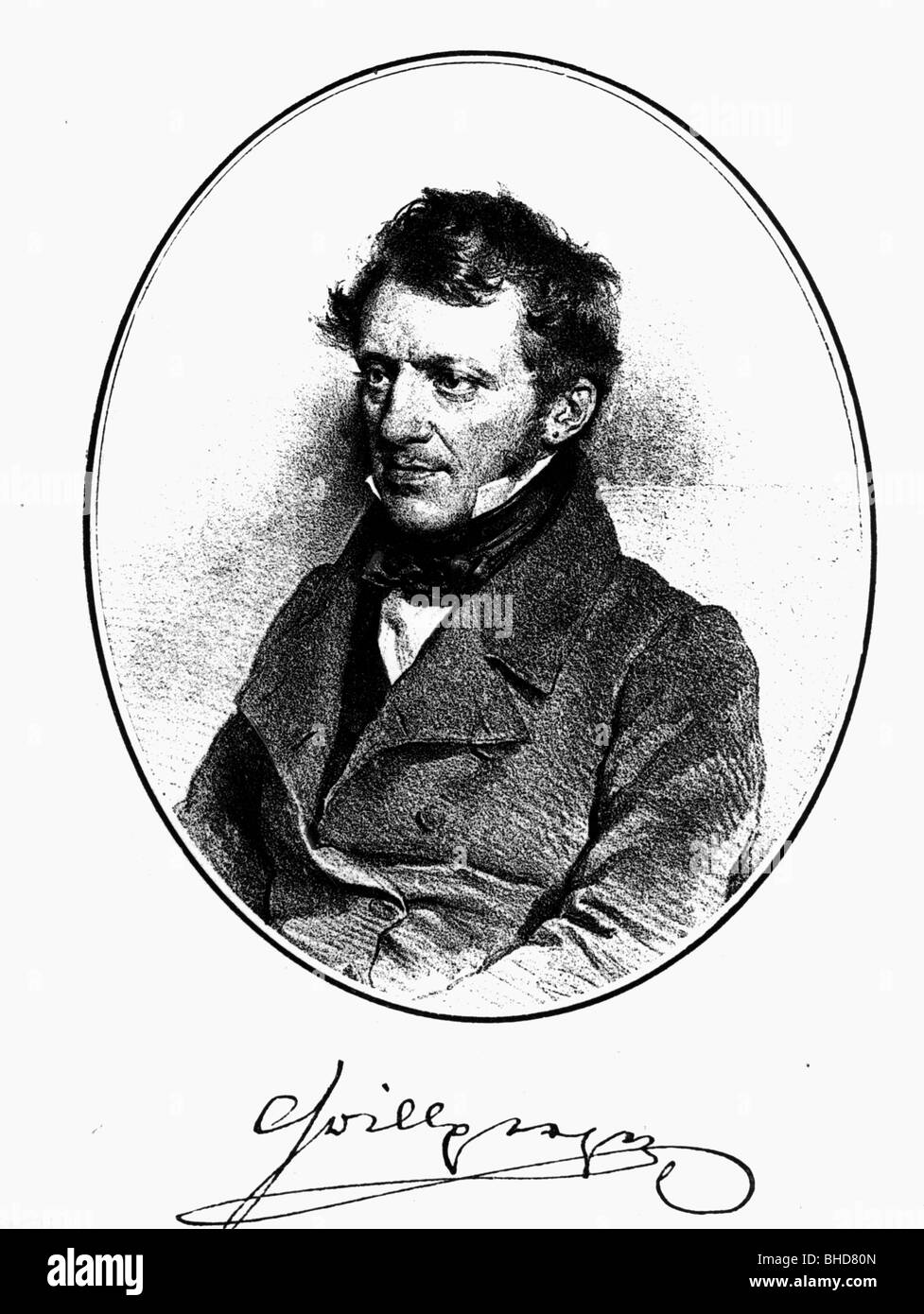 Grillparzer, Franz, 15.1.1791 - 21.1.1872, Austrian author / writer (poet), half length, lithograph in oval, 19th century, Stock Photo