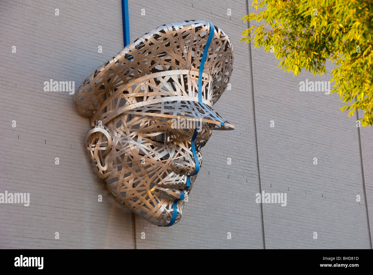 Policeman's head, giant metal sculpture on side of Richmond Police