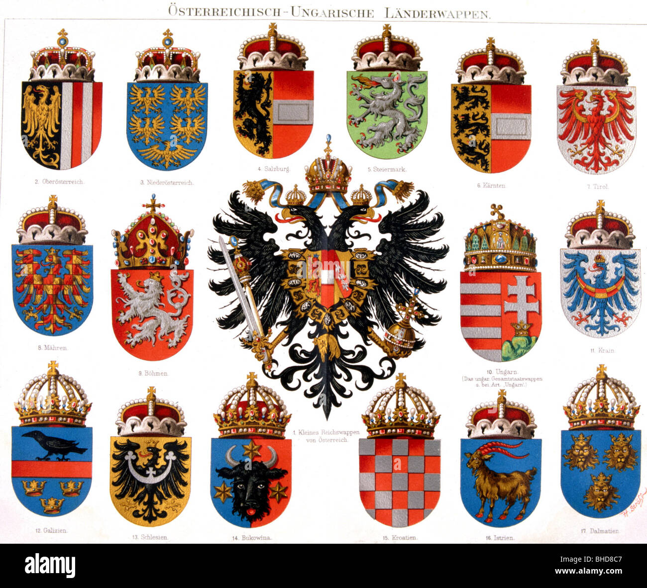 coat of arms, Austria-Hungary, coats of arms of the monarchic union and of it's states, chromolithograph, 1895 Stock Photo -