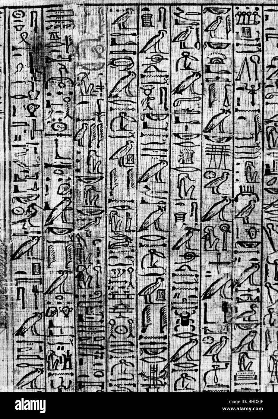 death, death cult, Book of the Dead, Papyrus of Ani, 18th Dynasty, hieroglyphs on papyrus, British Museum, London, Stock Photo