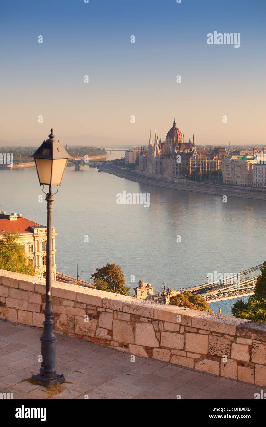 Budapest panoramic view from Buda castle with the Danube river and the ...
