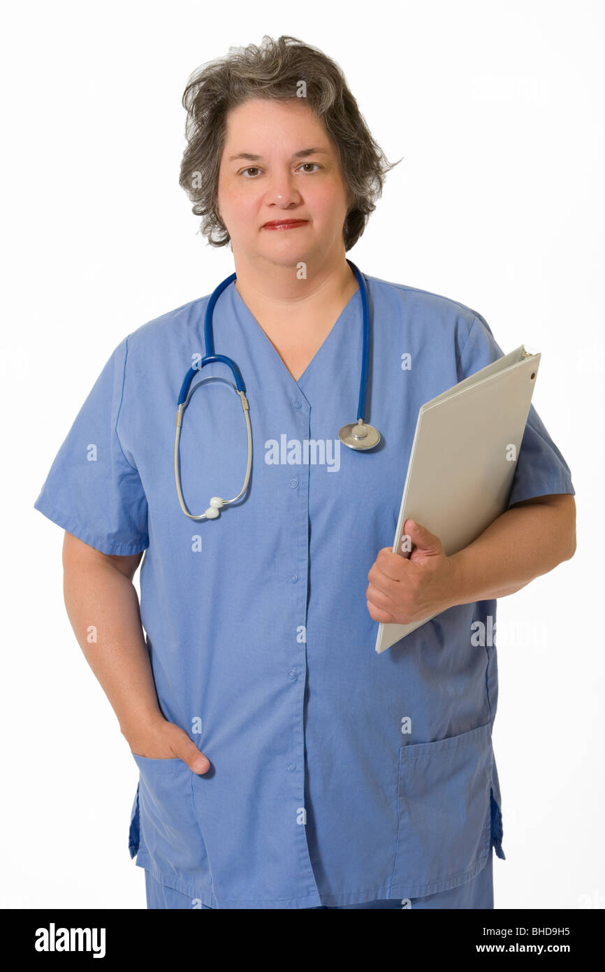 A female nurse portrait with a stethoscope holding a clipboard Stock ...