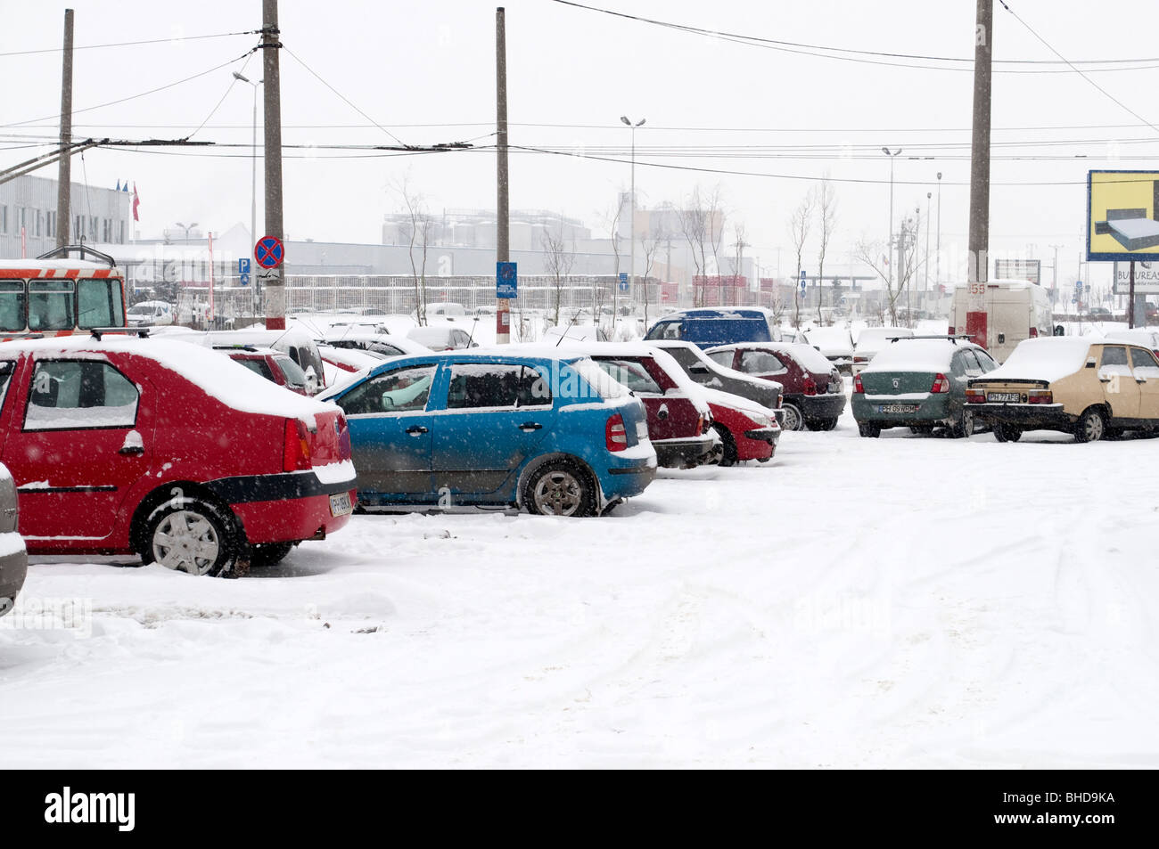 Heavy snow at main railway station in Ploiesti Romania Eastern Europe Stock Photo