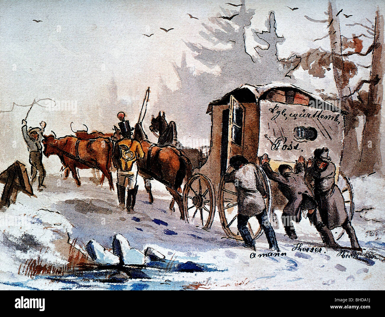 transport / transportation, post, mail coach, Royal Wurttembergian oxen ...