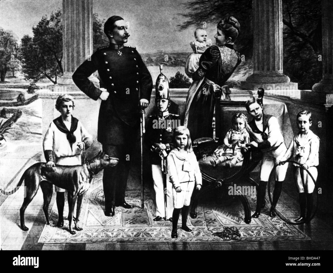 William II, 27.1.1859 - 4.6.1941, German Emperor 15.6.1888 - 9.11.1918, with familiy, photomontage, 1892, , Stock Photo