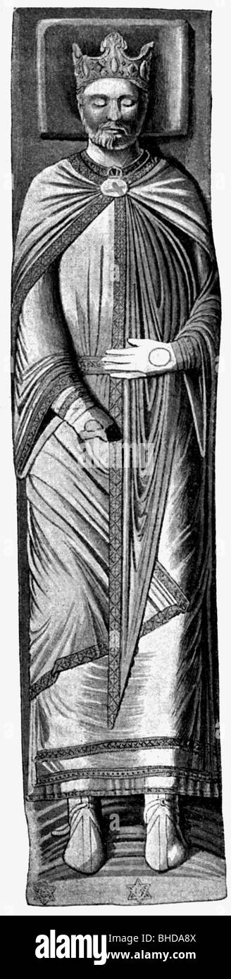 Richard I 'Lionheart', 8.9.1157 - 6.4.1199, King of England 6.6.1189 - 3.9.1199, full lenght, tomb at Fontrevault, 1199, drawing, 19th century, , Stock Photo