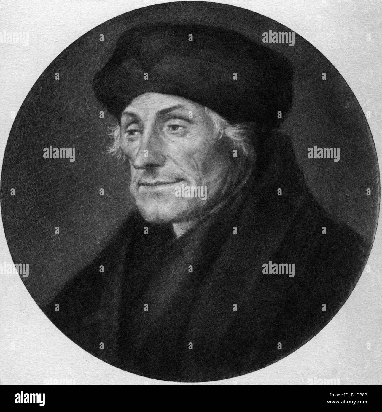 Desiderius Erasmus of Rotterdam, actually Geert Geertsen, 27.10.1469 - 12.7.1536, Dutch philosopher, theologian, portrait, print after a painting by Hans Holbein the Younger, Artist's Copyright has not to be cleared Stock Photo