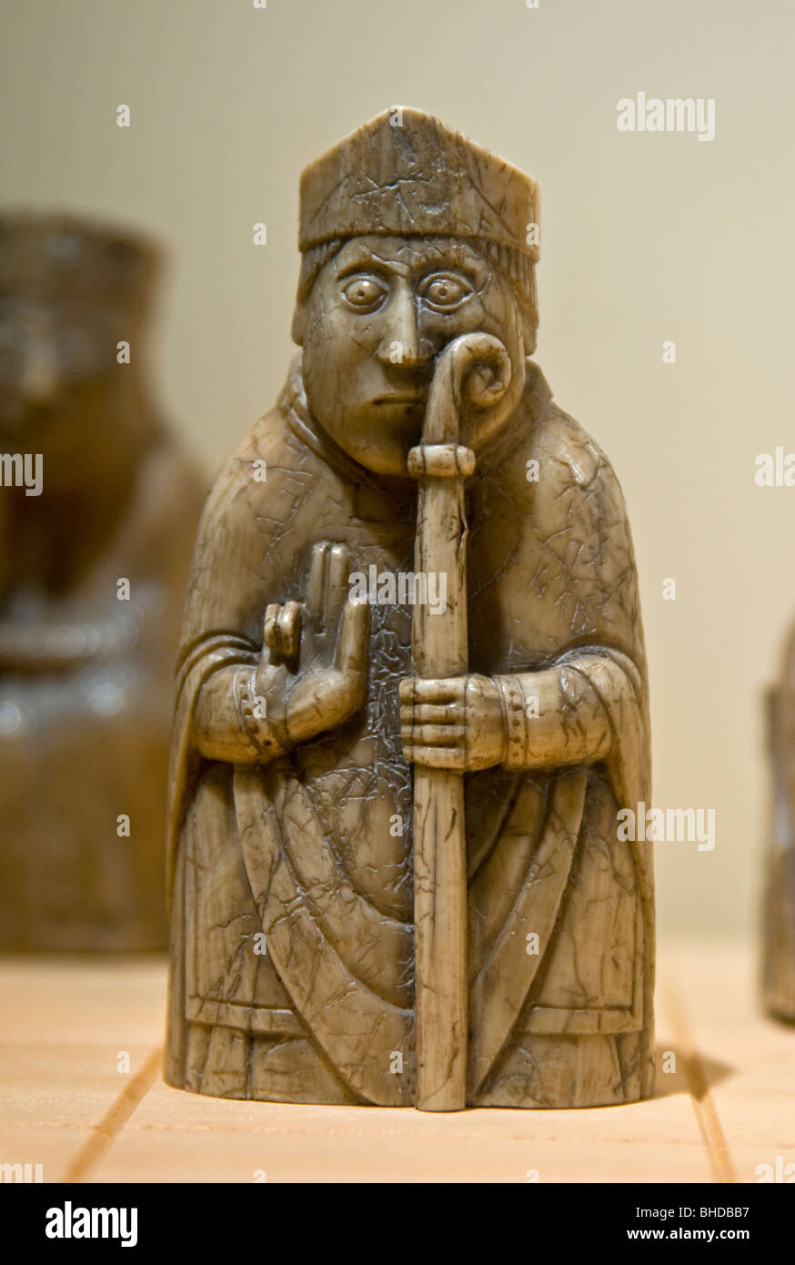 The 12th century Lewis Chessmen, the Bishop Piece Stock Photo