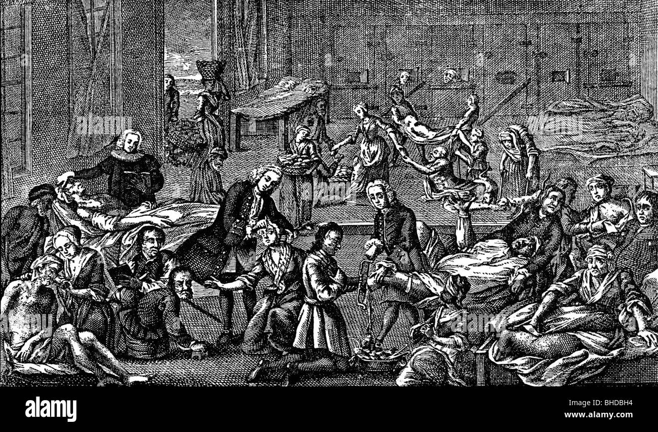 medicine, disease, plague, hospital in Hamburg, Germany, 1758, Artist's Copyright has not to be cleared Stock Photo
