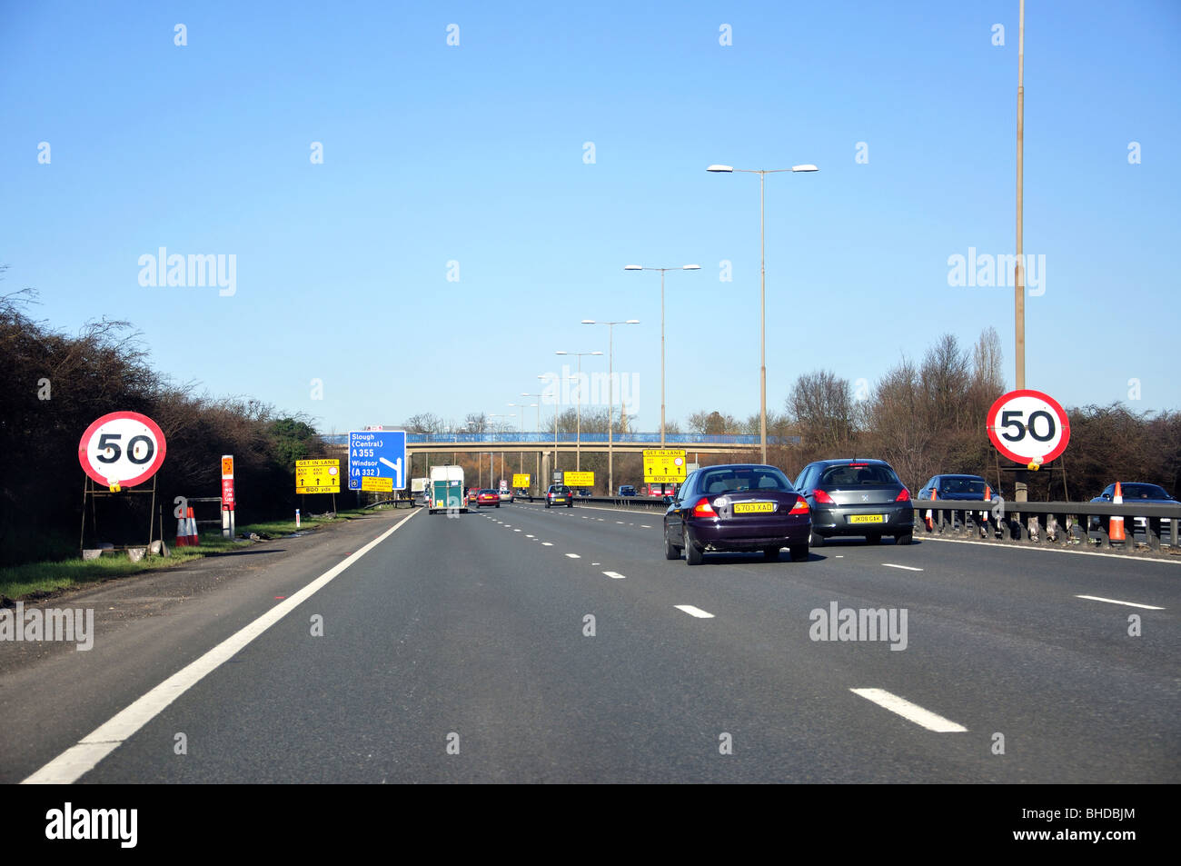 M4 Motorway roadworks, Windsor, Berkshire, England, United Kingdom Stock Photo