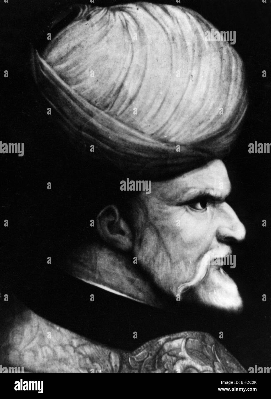 Hayreddin Barbarossa, circa 1465 - 5.7.1546, Turkish privateer of Greek origin, portrait, profile, with turban, Stock Photo