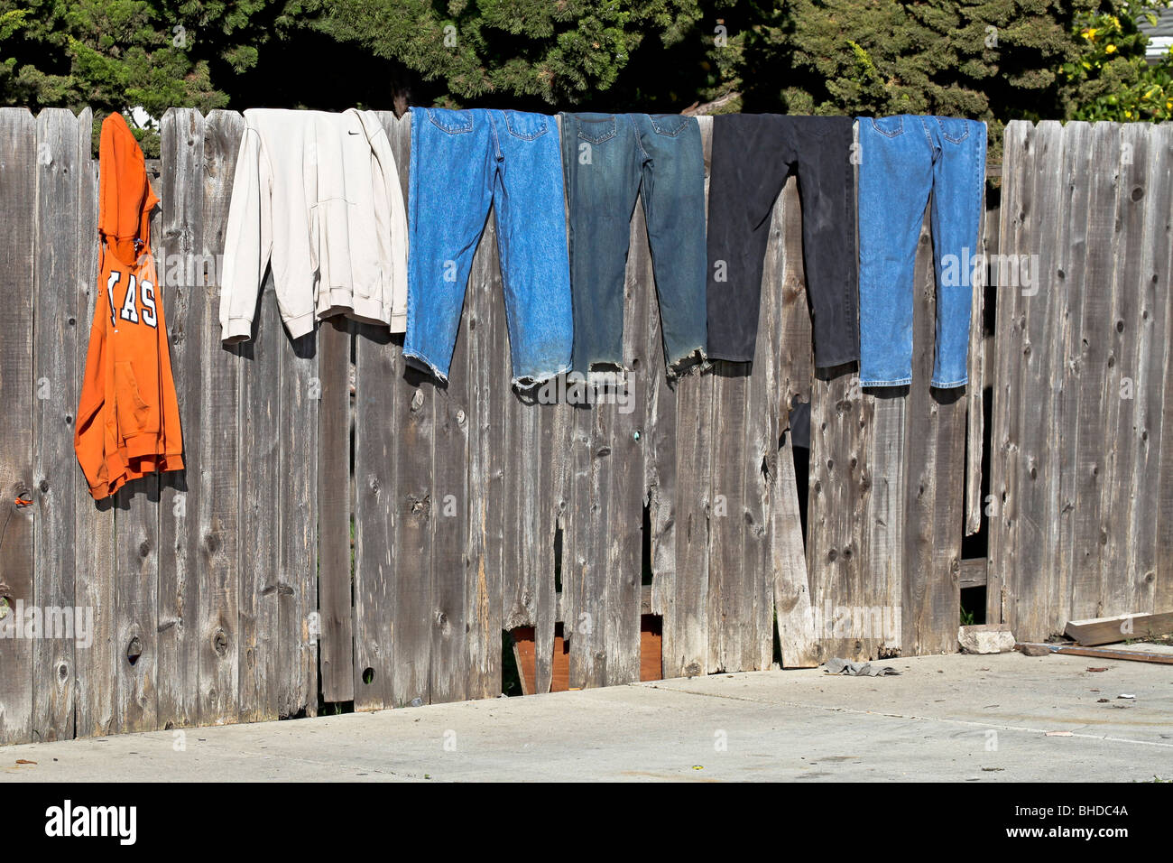 Clothes drying on a Fence Stock Photo