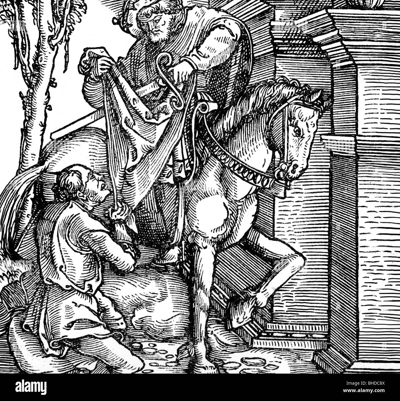Martin of Tours, circa 316 - 8.11.397, saint, bishop, full length, woodcut, by Hans Springinklee (circa 1490 - circa 1540), Germany, first halt of the 16th century, Artist's Copyright has not to be cleared Stock Photo