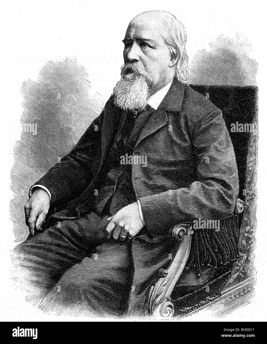 Geibel, Emanuel, 17.10.1815 - 8.4.1884, German poet, half length, sitting, Stock Photo