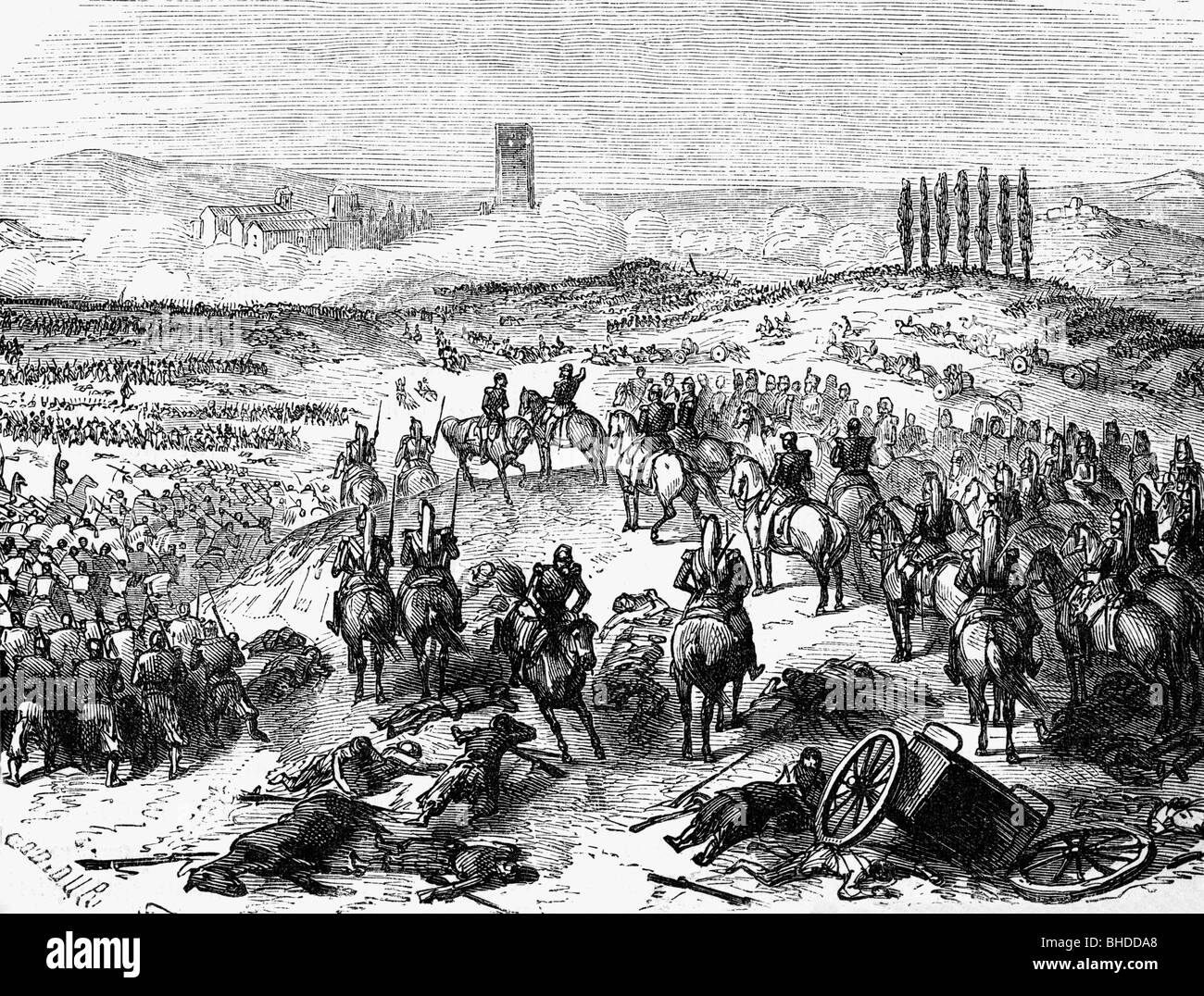 evsnts, Second Italian War of Independence 1859, Battle of Solferino, 24.6.1859, French Emperor Napoleon III and his staff, wood engraving, 19th century, Italy, Unification Wars, French, France, Lombardy, Risorgimento, historic, historical, people, Stock Photo