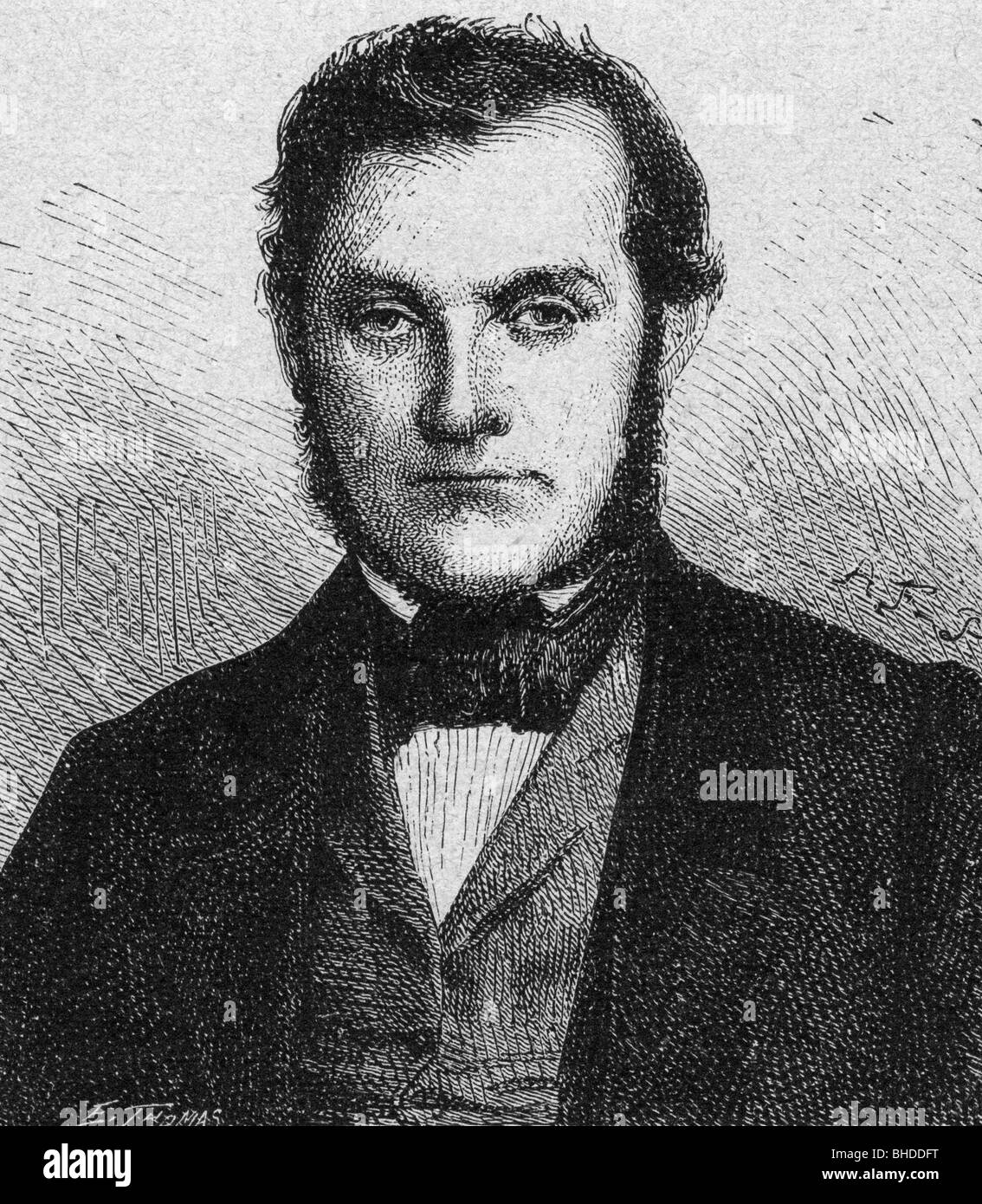 Bunsen, Robert Wilhelm, 30.3.1811 - 16.8.1899, German chemist, portrait, wood engraving, mid 19th century, Stock Photo