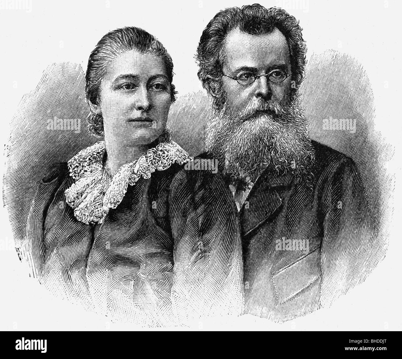 Dahn, Felix, 9.2.1834 - 3.1.1912, German author / writer, portrait, with Therese Dahn, after a photo by R. Raschkow Jr., wood engraving, female, woman, , Stock Photo