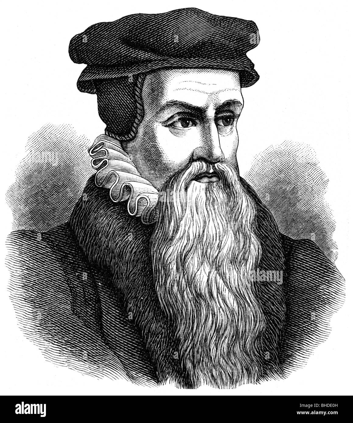 Beza, Theodore, 24.6.1519 - 13.10.1605, French humanist and reformer, portrait, wood engraving, 19th century, , Stock Photo