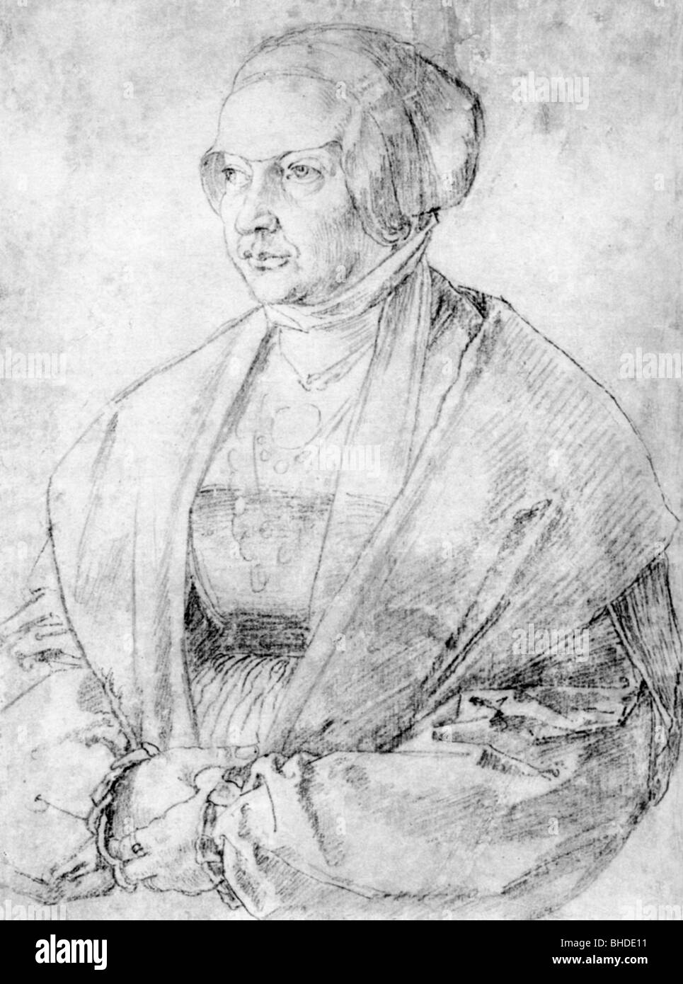 Margarete, 10.1.1483 - 10.7.1532, Princess of Brandenburg-Kulmbach, half length, chalk drawing by Albrecht Duerer, 1525, Artist's Copyright has not to be cleared Stock Photo