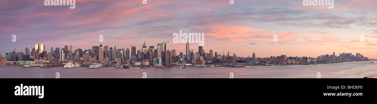 New York Skyline viewed at dusk from New Jersey Stock Photo
