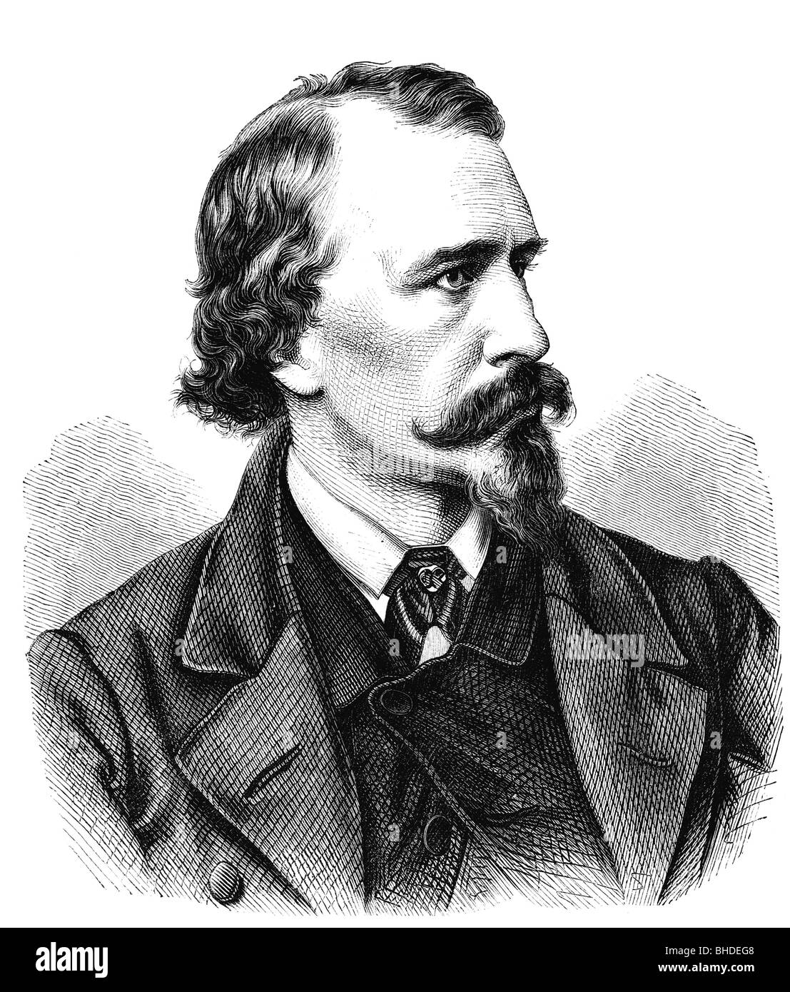 Geibel, Emanuel, 17.10.1815 - 6.4.1884, German author / writer (poet), portrait, drawing by Fritz Kriehuber, , Stock Photo