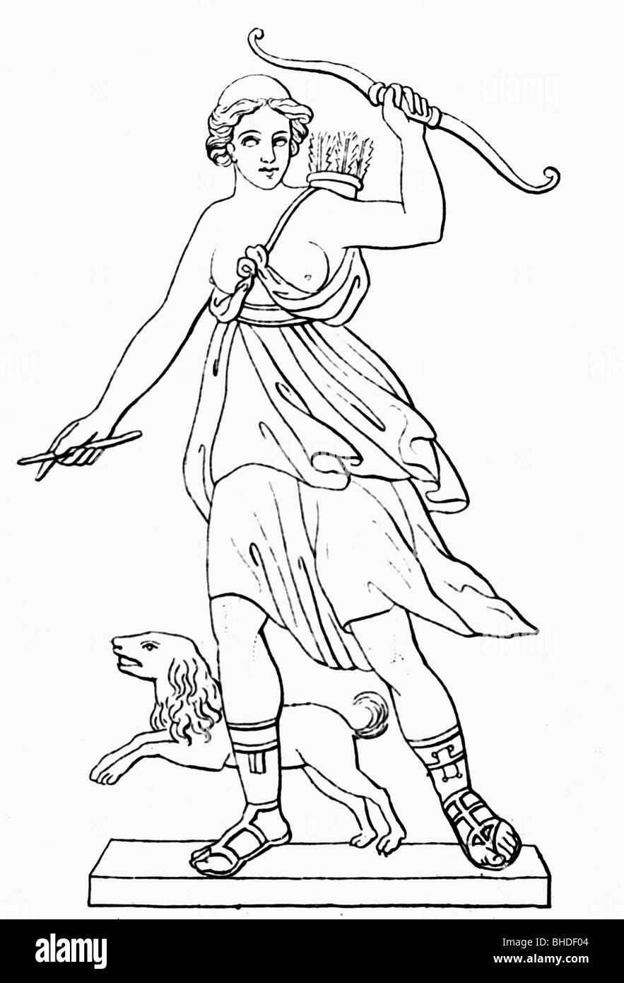 Diana, Roman goddess of the hunt, drawing, Stock Photo