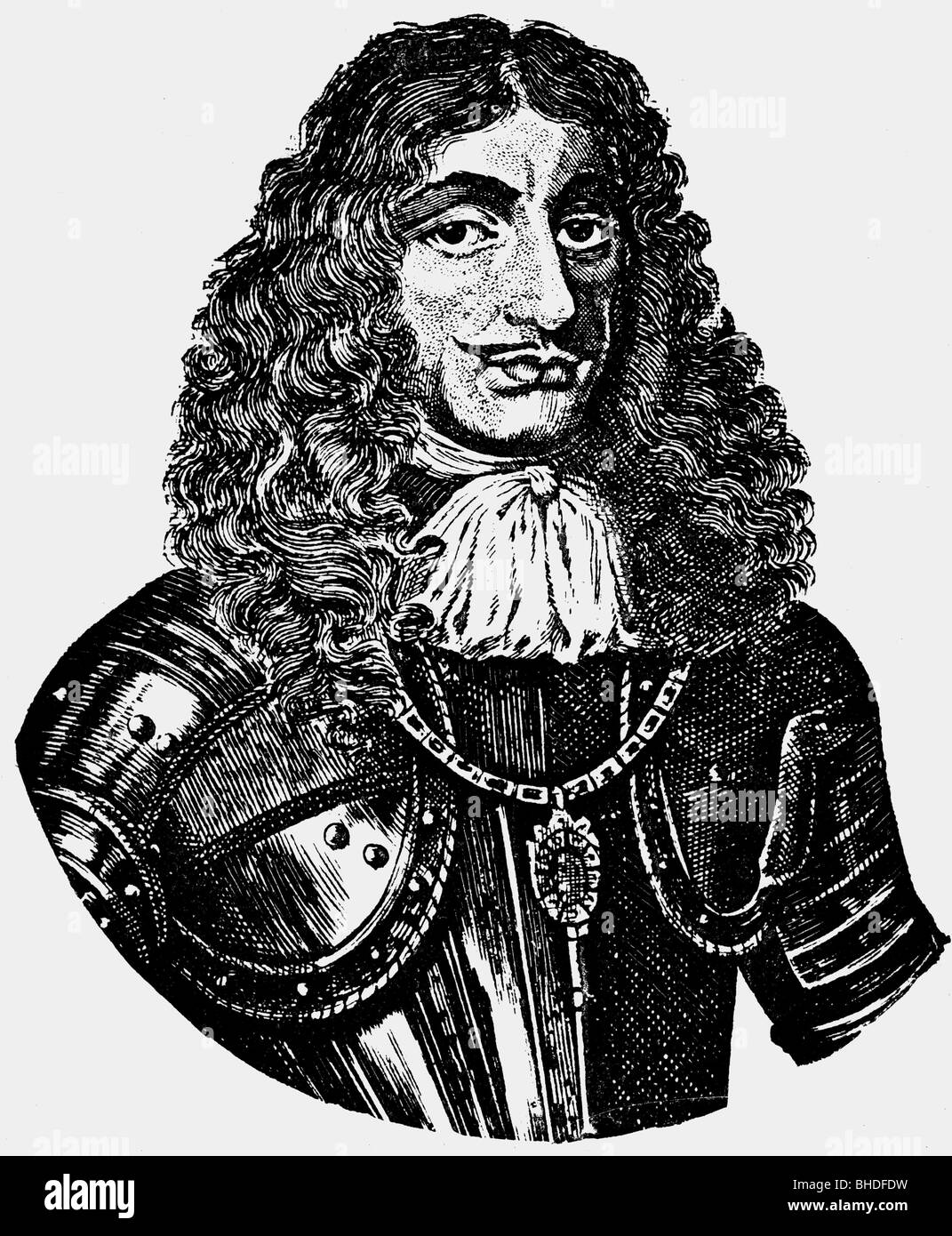 Charles II, 29.5.1630 - 6.2.1685, King of England 29.5.1660 - 29.5.1685, portrait, ink drawing, 19th century, , Stock Photo