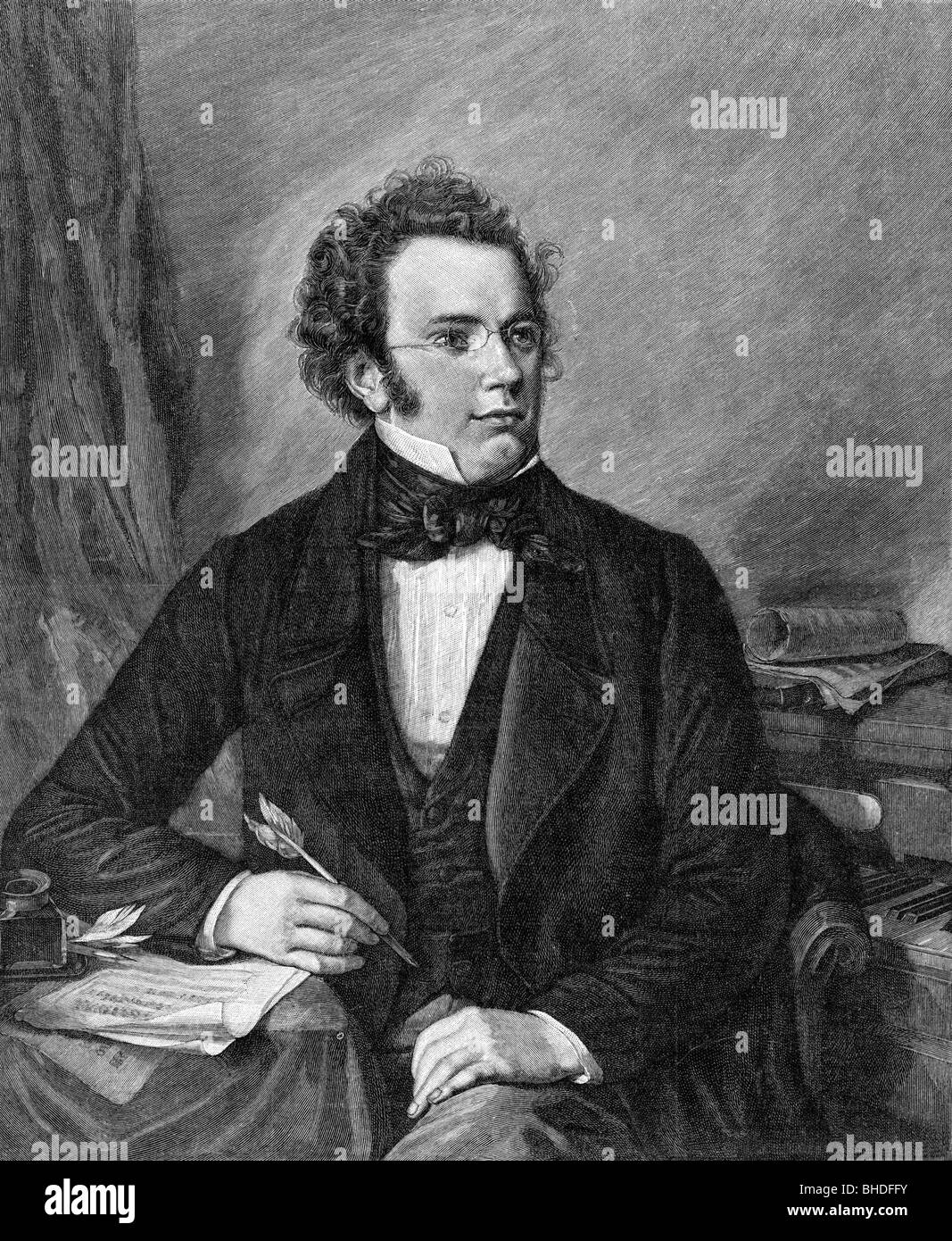 Schubert, Franz, 31.1.1797 - 19.11.1828, Austrian composer, half length,  after painting by Rieder, 1825, wood engraving, 19th century Stock Photo -  Alamy