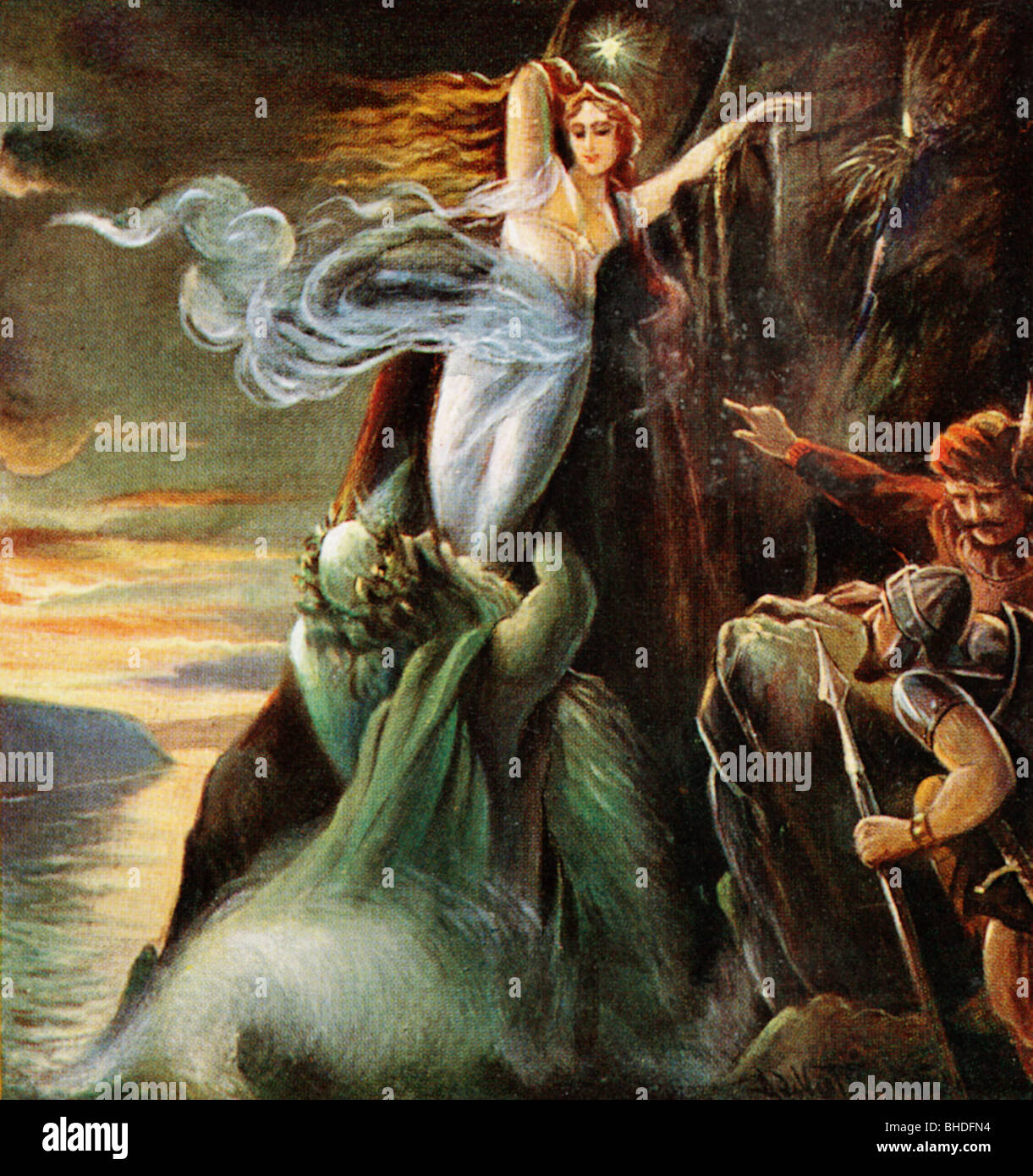 Lorelei German Legendary Figure Rescued By Father Rhine Print After 