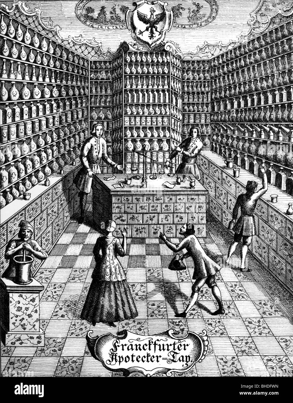 medicine, pharmacy, chemist's shop in Frankfurt on the Main, Germany, 1668, Stock Photo