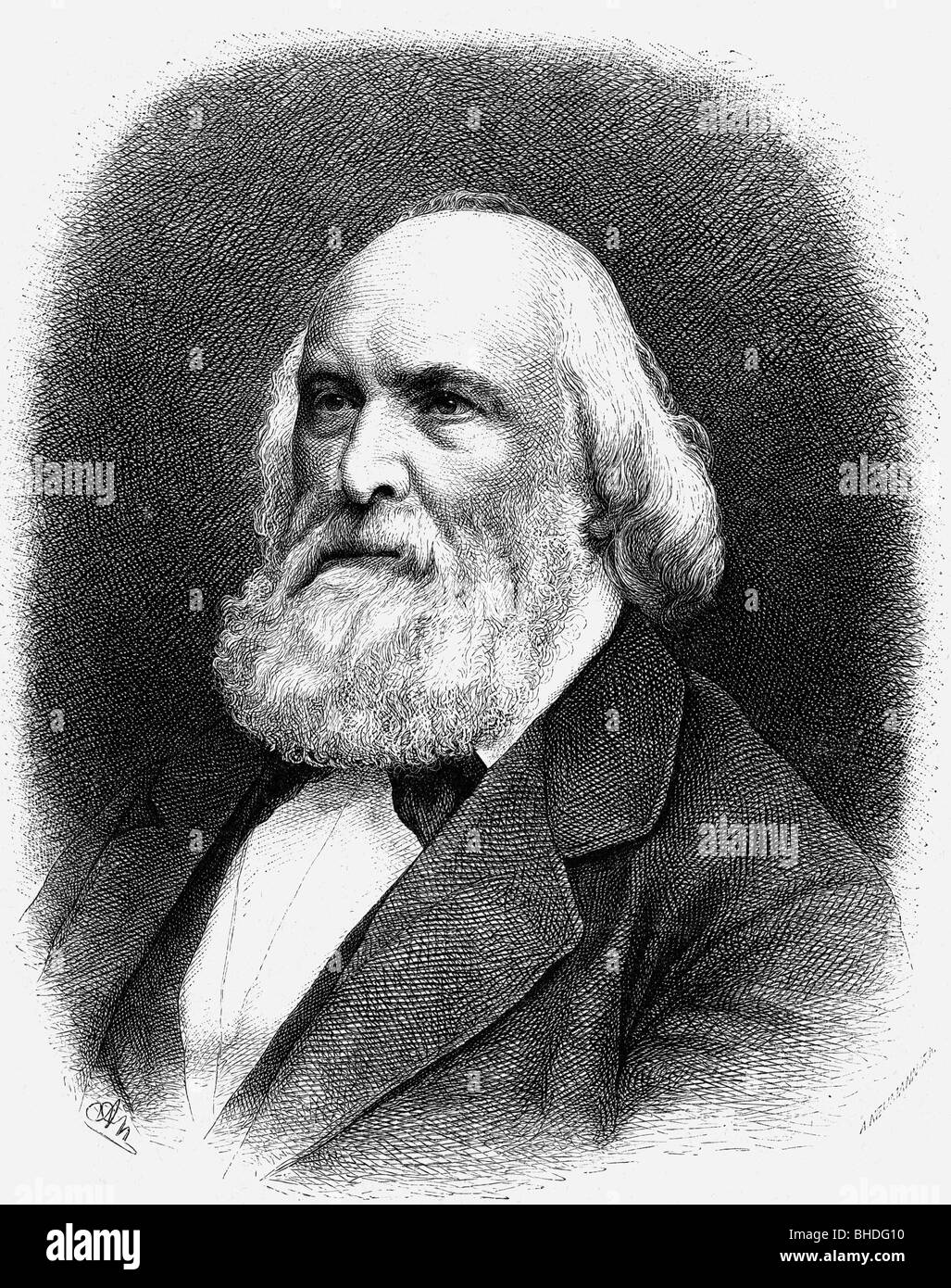 Kinkel, Johann Gottfried, 11.8.1815 - 13.11.1882, German author / writer and art historian, portrait, after photography by Louis Zipfel, wood engraving by Adolf Neumann, 19th century, Stock Photo
