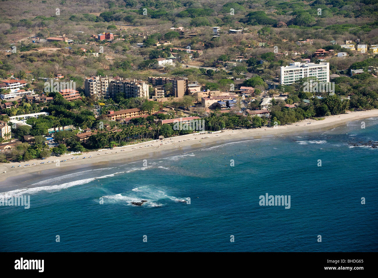 An aerial view of the beachfront of Tamarindo in Guanacaste, Costa Rica