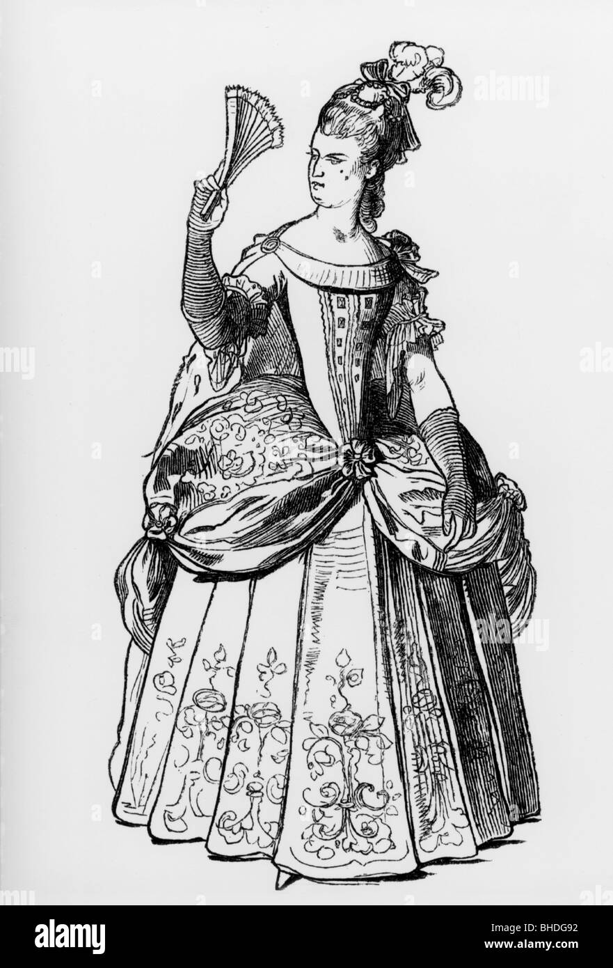 fashion, 18th century, 'Die Fuerstin' (The Princess), illustration from 'Muenchner Bilderbogen' (Munich Sheet of Pictures), wood engraving, 19th century, Stock Photo