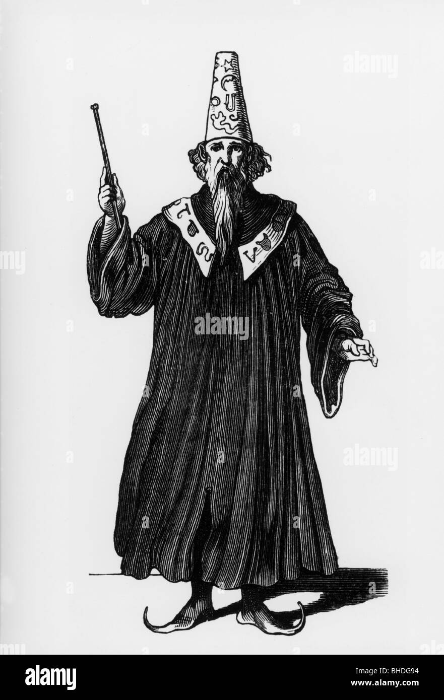 superstition, magic, 'Der Zauberer' (The Wizard), illustration from 'Muenchner Bilderbogen' (Munich Sheet of Pictures), wood engraving, 19th century, Stock Photo