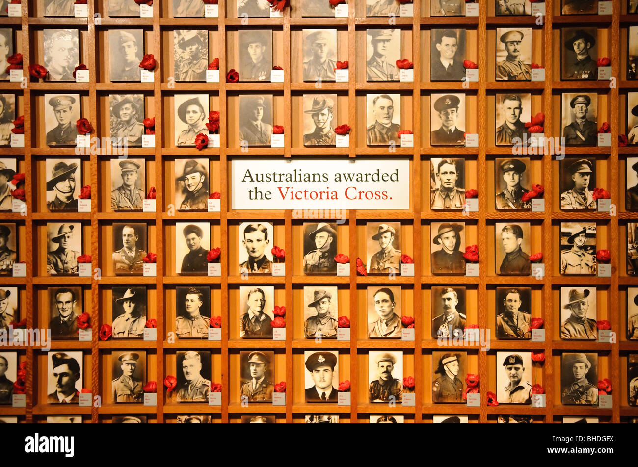 CANBERRA, Australia - Board depicting Australians who had been awarded the Victoria Cross. Australian War Memorial in Canberra, ACT, Australia The Australian War Memorial, in Canberra, is a national monument commemorating the military sacrifices made by Australians in various conflicts throughout history. Stock Photo