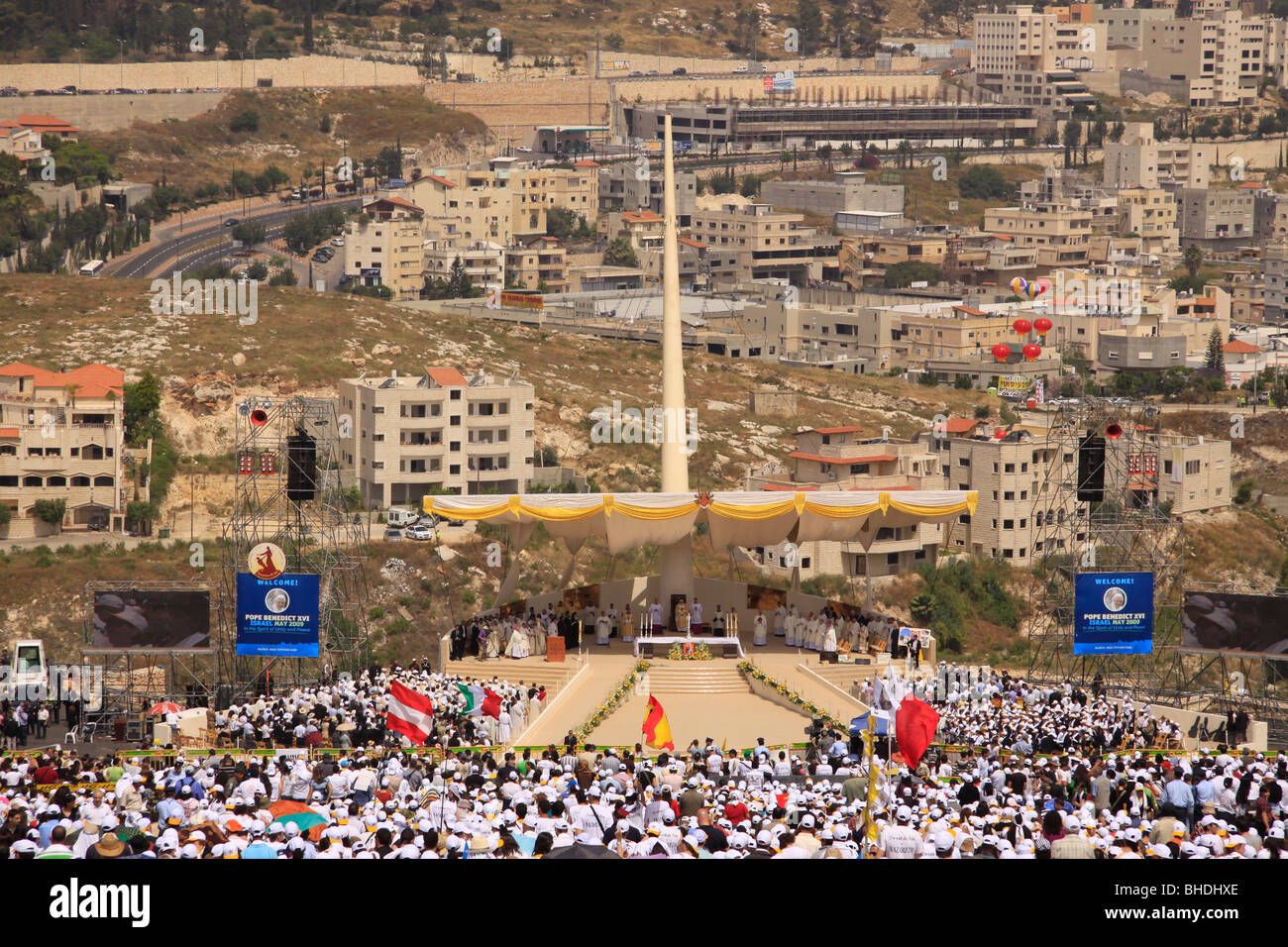 Israel, Galilee, the Pontifical Mass celebrated by His Holiness Pope Benedict XVI on the Mount of the Precipice in Nazareth Stock Photo