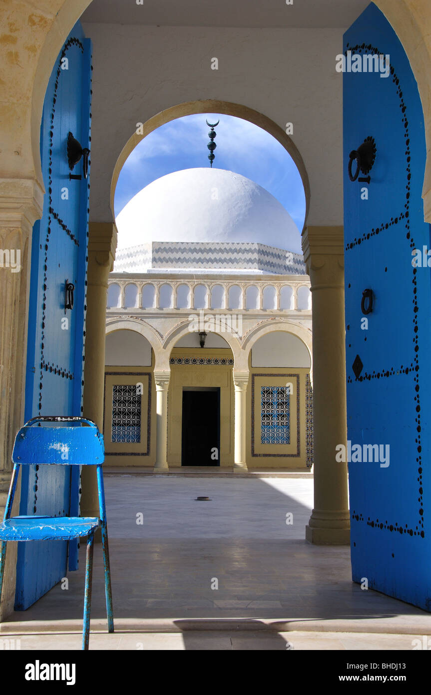 Blue door at entrance to small mosque, Monastir, Monastir Governorate, Tunisia Stock Photo